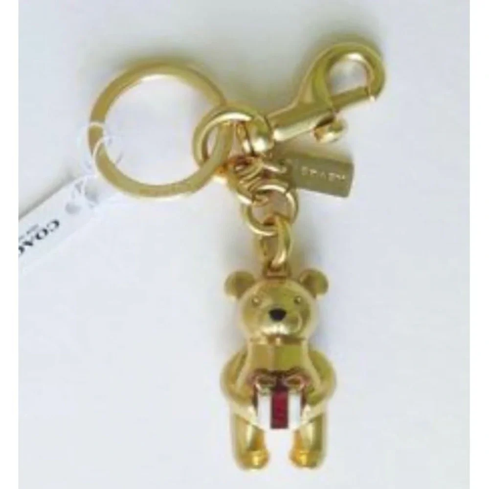 COACH METAL GIFTING TEDDY BEAR 3D KEYCHAIN CHARM NWT